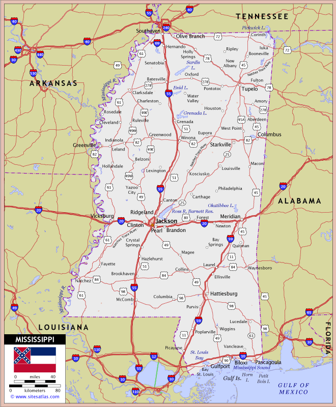 Mississippi Road Map - MS Road Map - Mississippi Highway Map