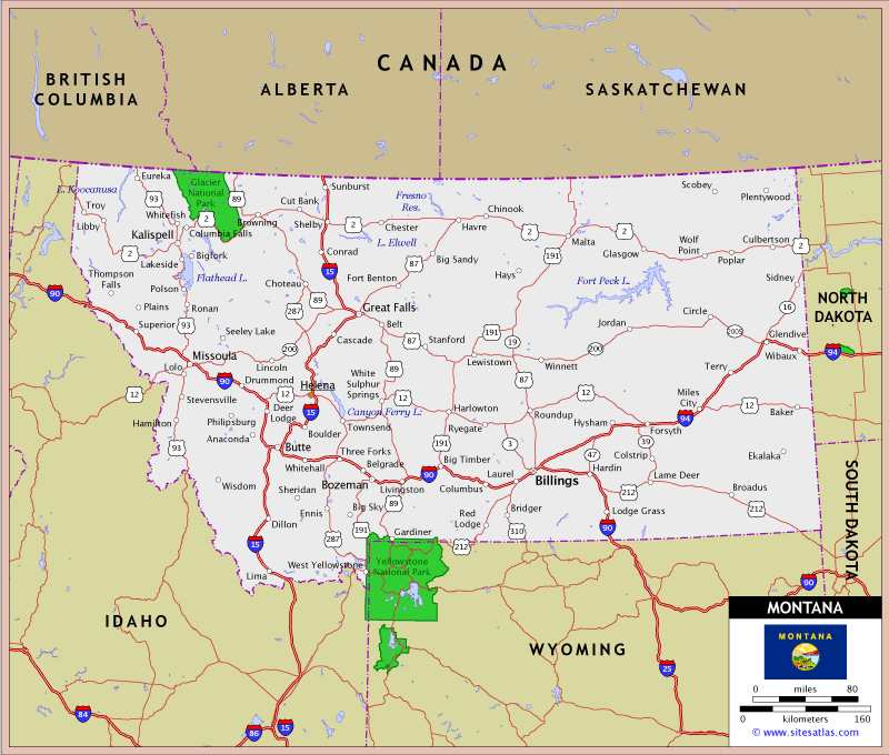 Montana Highway Map World Sites Atlas Sitesatlas Com